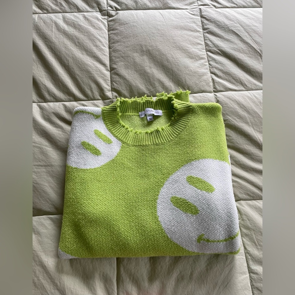 Bright Green Smiley Sweater